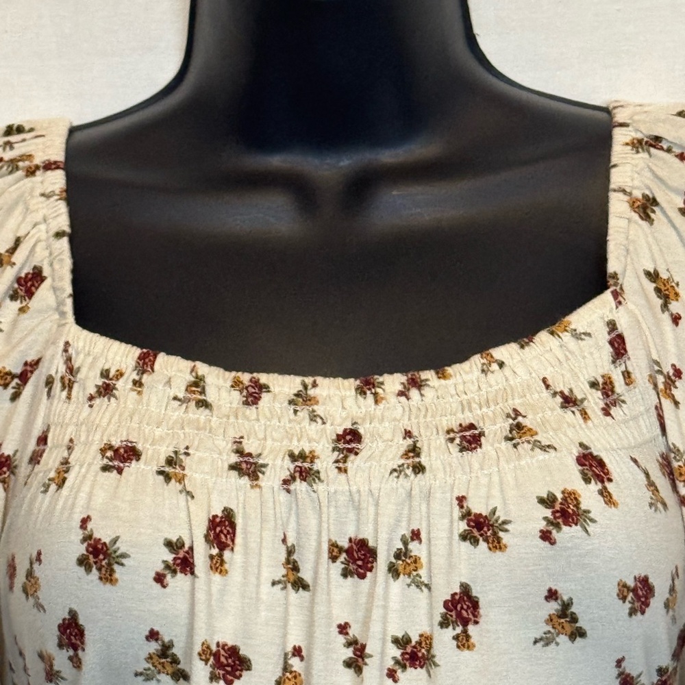 G-109 Urban Girl Cream Red & Orange Floral Lace Trim 1/2 Sleeve Blouse Size S - Picture 5 of 15